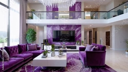 modern living room with purple furniture