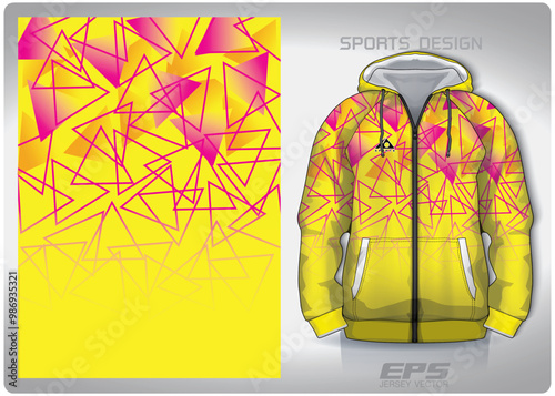 Vector sports hoodie background image.yellow pink triangle arrangement pattern design, illustration, textile background for sports long sleeve hoodie,jersey hoodie