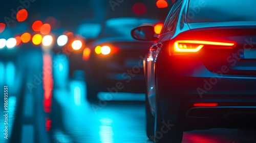 High speed urban traffic on a city highway during evening rush hour, car headlights and busy night transport captured by motion blur lighting effect and abstract long exposure photography.