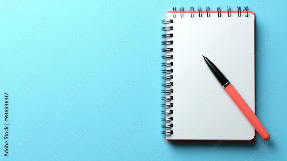 A clean notebook on a blue surface with a pen ready to jot down thoughts or ideas. Perfect for creativity and planning. A clean notebook on a blue surface with a pen ready to jot down thoughts or ideas. Perfect for creativity and planning.