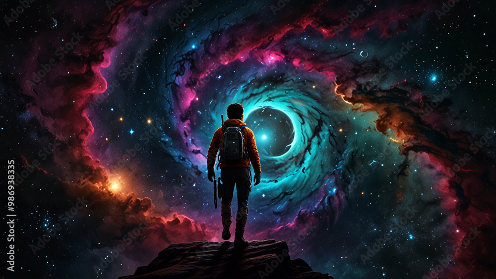A cosmic wanderer traversing around the vibrant sky A cosmic wanderer traversing around the vibrant sky