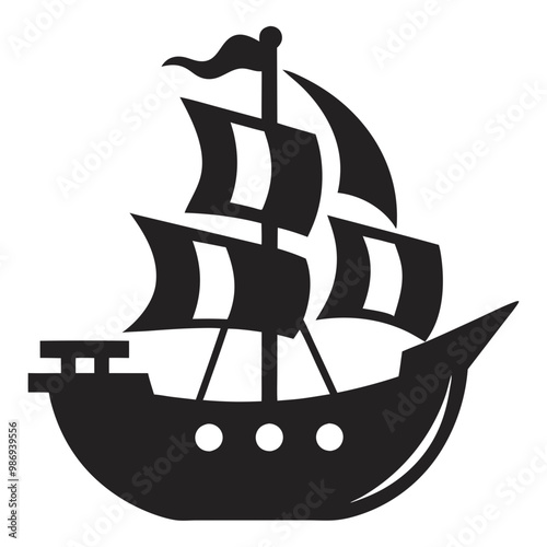 Pirate ship silhouette vector illustration on a transparent background