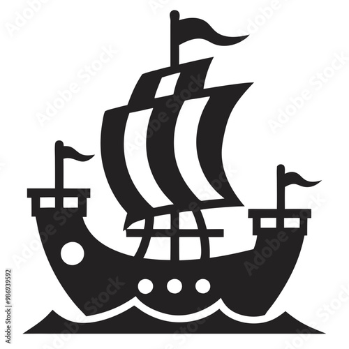 Pirate ship silhouette vector illustration on a transparent background