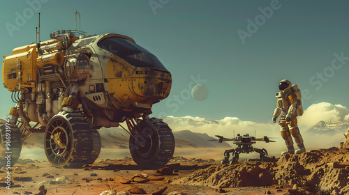 An astronaut in a spacesuit on the surface of an uncharted planet. AI Generated