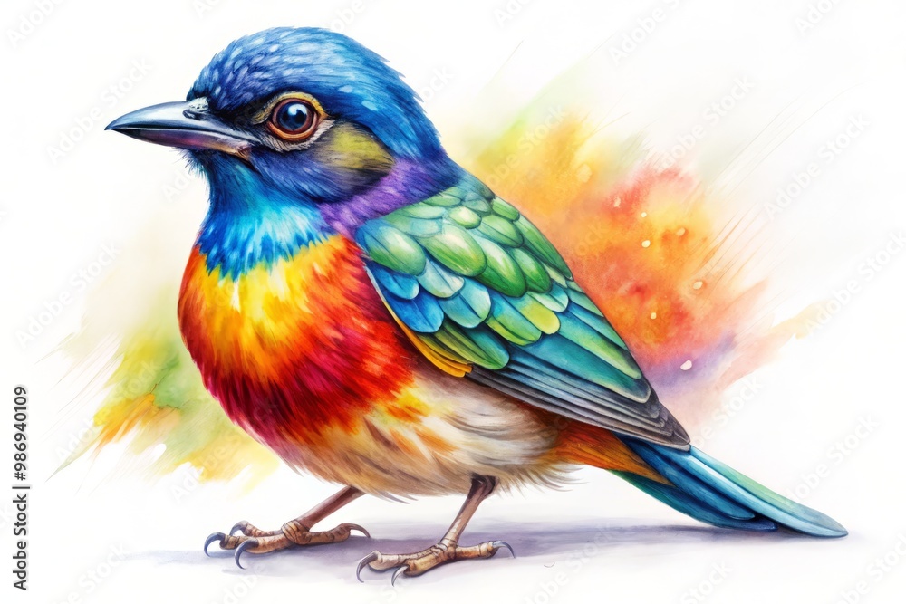 Fototapeta premium A vibrant bird drawn with intricate pencil strokes, perched against a stark white backdrop, showcasing the beauty of