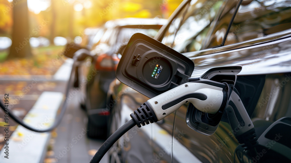 Electric Car Charging Close-up: Modern Mobility and Eco-Friendly Technology in Action Electric Car Charging Close-up: Modern Mobility and Eco-Friendly Technology in Action