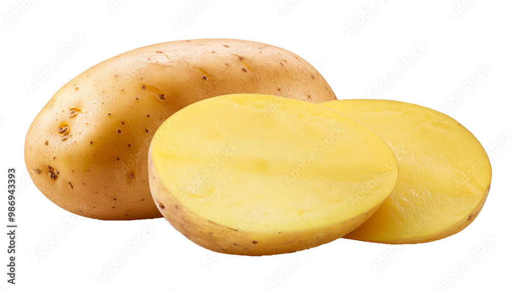 vegetable potato, sliced and half isolated on a white background vegetable potato, sliced and half isolated on a white background