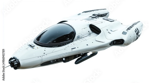 Fototapeta Naklejka Na Ścianę i Meble -  one single white spaceship isolated on white background