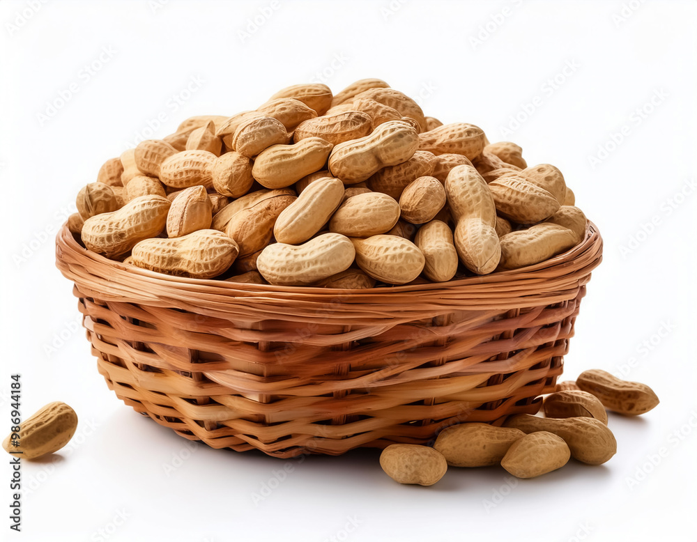 peanuts in wooden basket isolated on white background peanuts in wooden basket isolated on white background