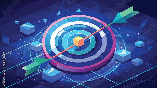 Print Abstract Digital Target with Arrow in the Center Growth Strategy or Financial Goal Concept Vector Illustration