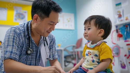 Asian Pediatric Hospital Staff Caring for Young Patients in Medical Setting