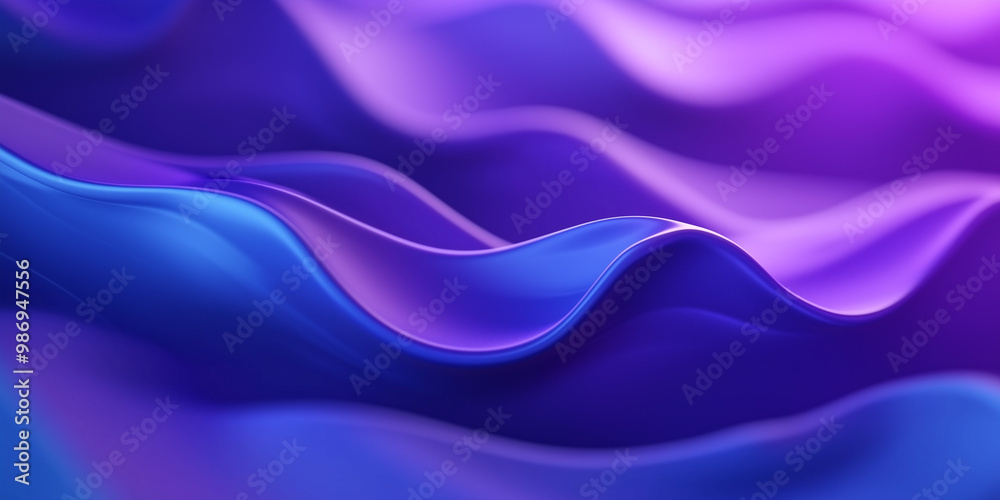 Obraz premium 3D render, abstract blue background with wavy gradient and curved shape in the center, simple design, simple shapes, simple minimalistic, purple and blue color scheme, close-up, depth of field, bokeh 