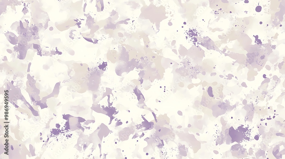 Fototapeta premium Abstract background with white, purple, and beige splatter paint in a chaotic, random pattern.