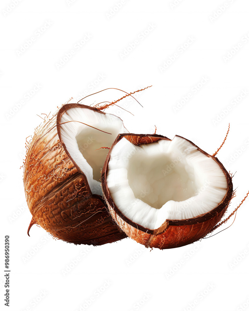 Fresh Coconut Split in Half with Flat Design