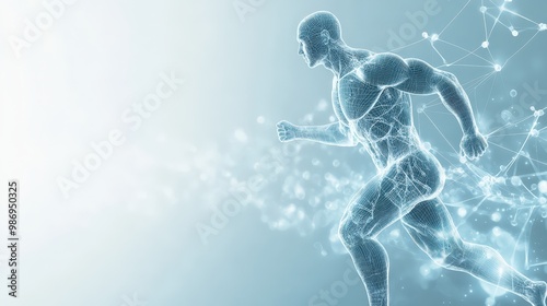 Neural network visualization in sports science study athlete body activity concept on plain background