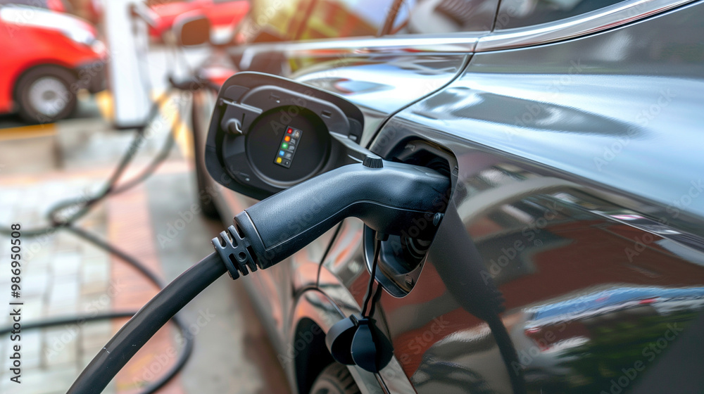 Electric Car Charging Close-up: Modern Mobility and Eco-Friendly Technology in Action Electric Car Charging Close-up: Modern Mobility and Eco-Friendly Technology in Action