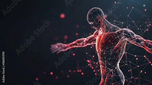 Scientific Visualization Neural Connections affecting athlete muscles and body Development concept