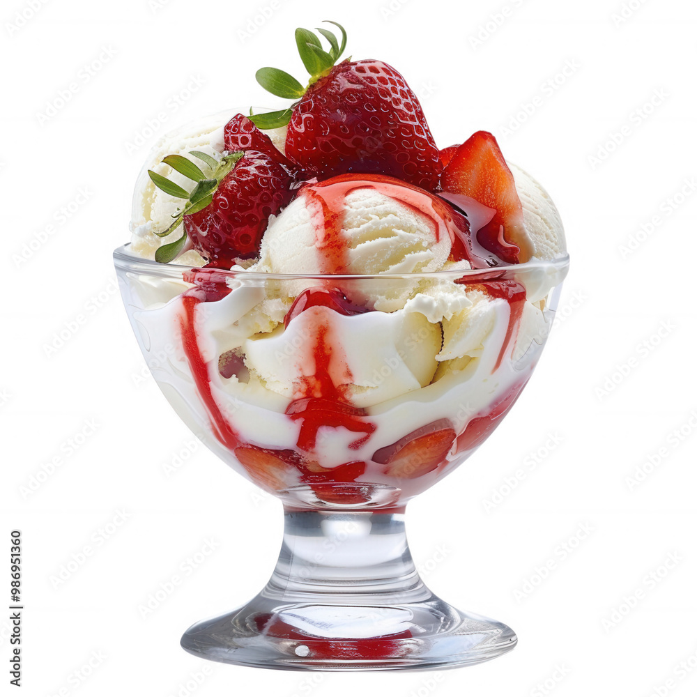 Delightful Ice Cream Sundae with Fresh Strawberries Delightful Ice Cream Sundae with Fresh Strawberries