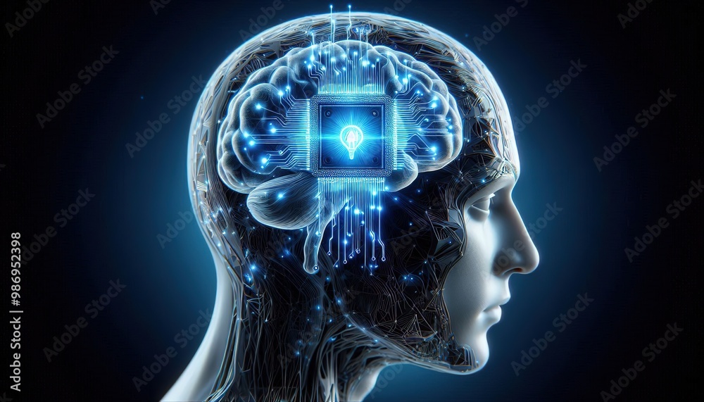 Obraz premium Neural Integration The Fusion of Brain and Technology