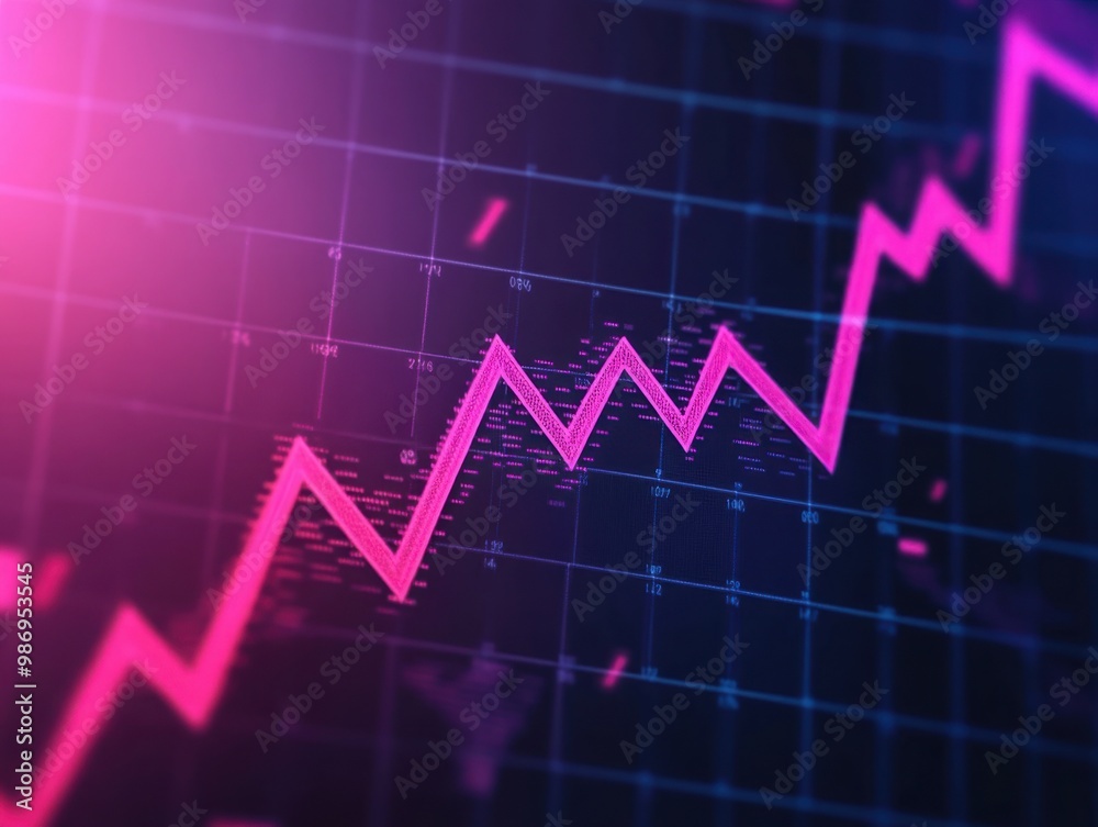 A vibrant, dynamic graph depicting an upward trend, featuring a bold pink line against a dark, grid-like background. A vibrant, dynamic graph depicting an upward trend, featuring a bold pink line against a dark, grid-like background.