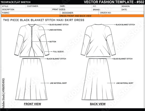 TWO PIECE BLACK BLANKET STITCH MAXI SKIRT DRESS TEMPLATE