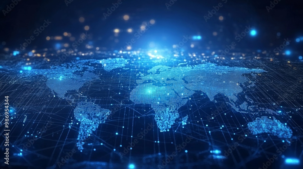 Global Network Connection Digital World Map Abstract Background Global Network Connection Digital World Map Abstract Background