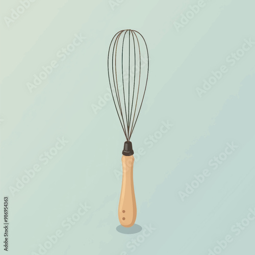 Wooden handle kitchen whisk illustration