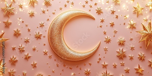 A shimmering gold crescent ...