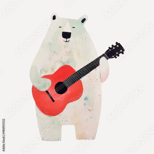 Bear playing red guitar illustration