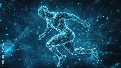 Neural network visualization in sports science study athlete body activity concept on plain background