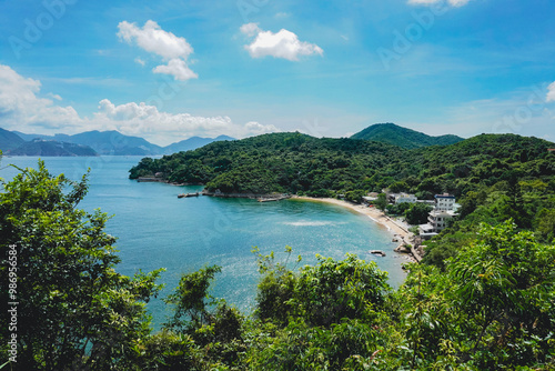A beautiful scenery of the shoreline from the viewpoint in Lamma Island Hong Kong