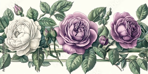 Elegant Floral Border: Whit...