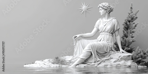 A serene statue of a woman ...