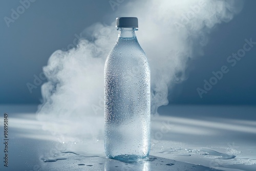 A Cold Water Bottle with Condensation and Smoke