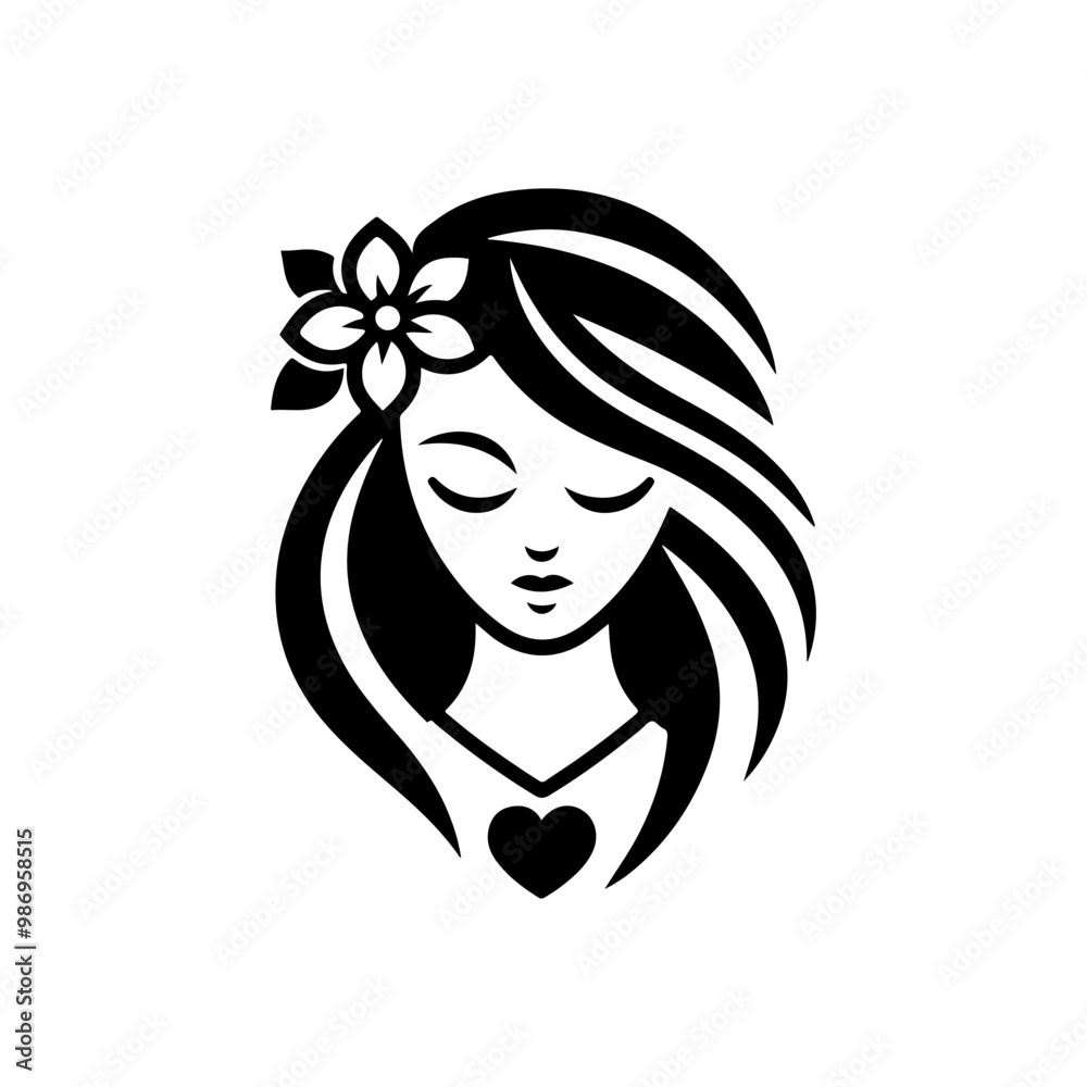 Elegant Charm Black Logo with a Woman's Face Iconic Simplicity Vector Icon of Black Female Face. beautiful floral girl with love sign icon logo Elegant Charm Black Logo with a Woman's Face Iconic Simplicity Vector Icon of Black Female Face. beautiful floral girl with love sign icon logo