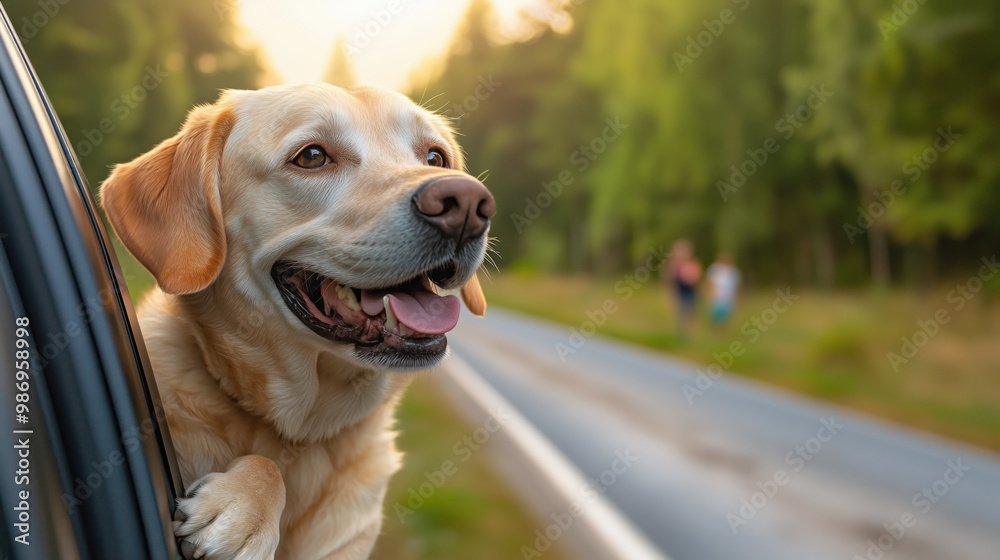 happy dog enjoying scenic drive with its head out of car window happy dog enjoying scenic drive with its head out of car window