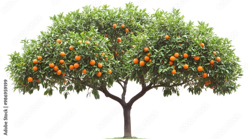 Orange tree isolated on a white transparent background, featuring ripe oranges and lush green leaves. Orange tree isolated on a white transparent background, featuring ripe oranges and lush green leaves.