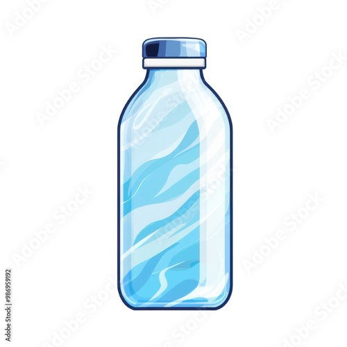 Clear Water Bottle Illustration with Blue Swirls on transparent Background