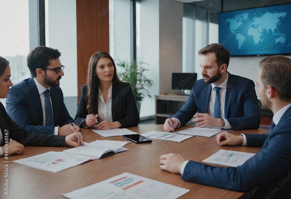 Business people are sitting around a table having a meeting Business people are sitting around a table having a meeting