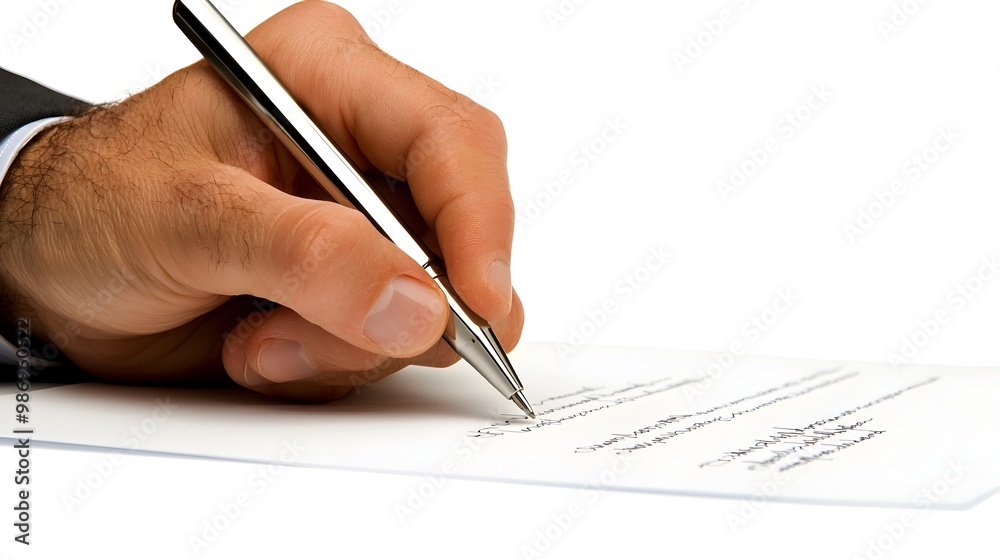 Businessperson's Hand About to Sign a Formal Contract for Business Deal Businessperson's Hand About to Sign a Formal Contract for Business Deal