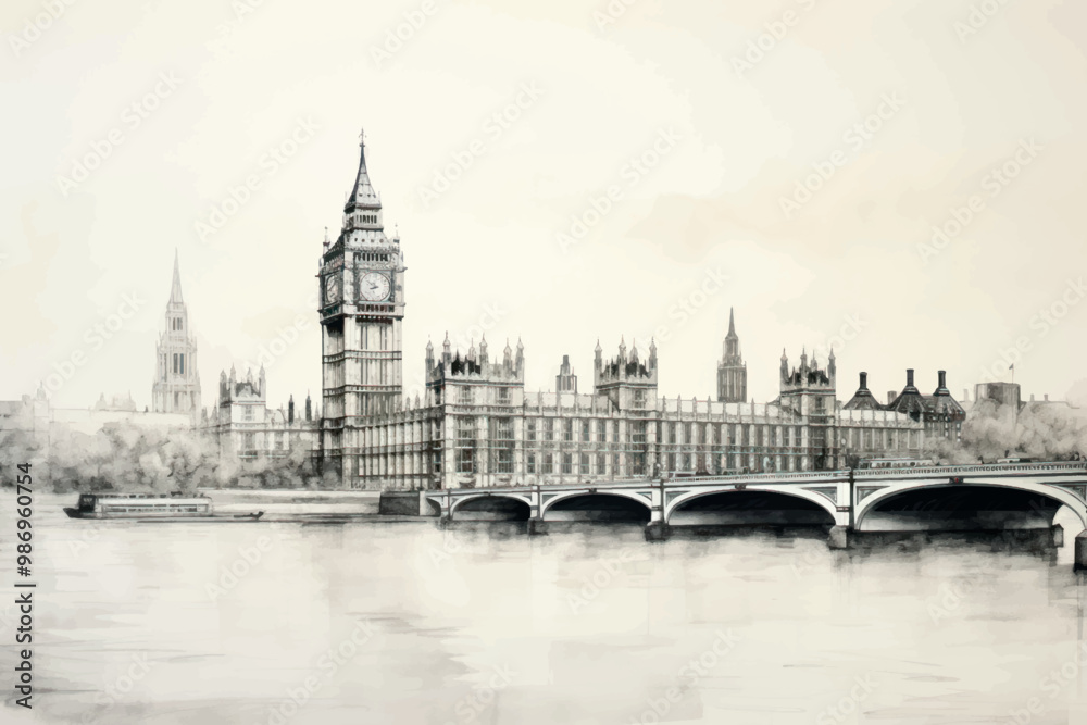 Fototapeta premium Iconic London landmark illustration