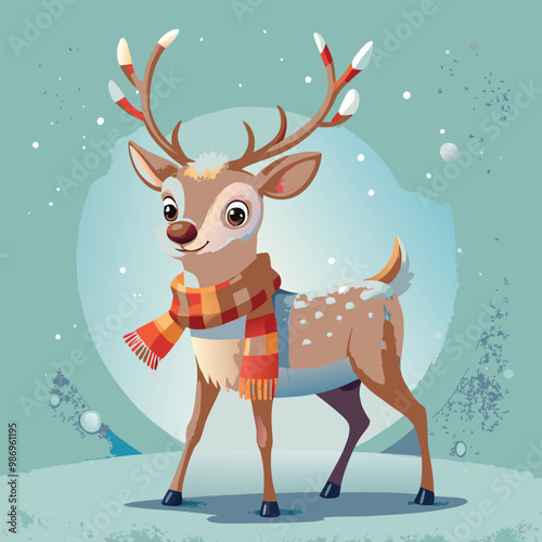 Cute Clumsy Reindeer in winter Cartoon Character Vector