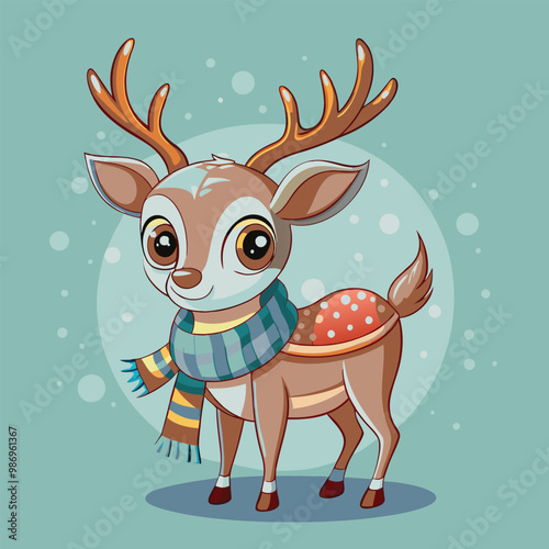 Cute Clumsy Reindeer in winter Cartoon Character Vector