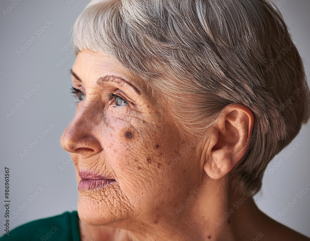 Obraz premium Woman Suffering From Sun Damage Actinic Keratosis