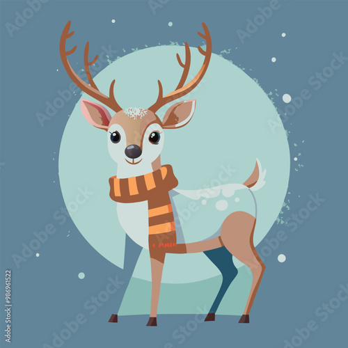 Cute Clumsy Reindeer in winter Cartoon Character Vector