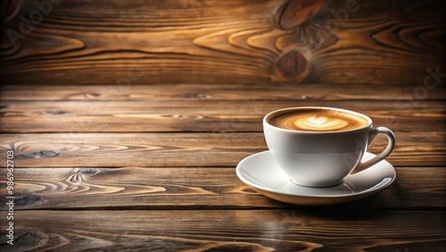 Coffee cup mockup on wooden table with empty space for text or logo