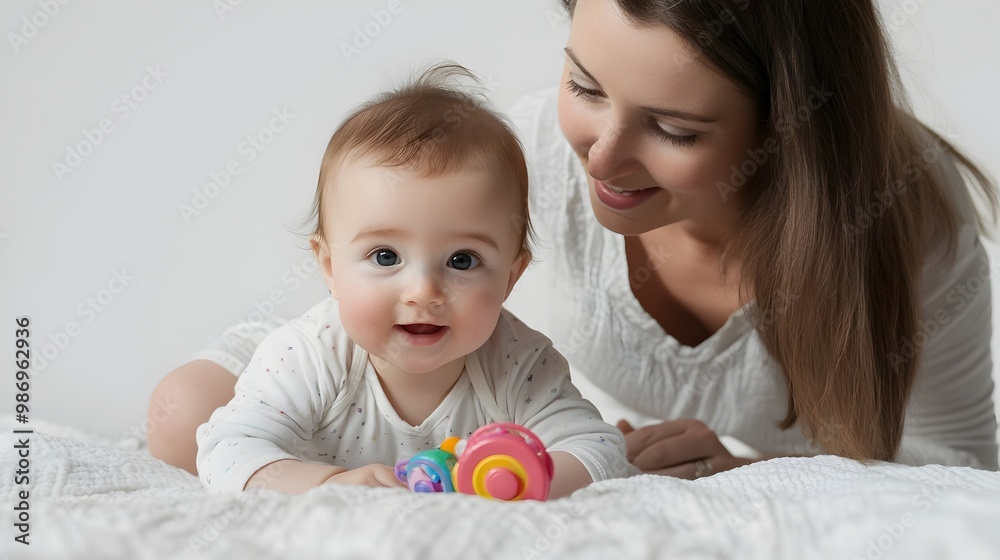 Loving Mother Bonding with Delightful Baby in Cozy Home Bedroom Loving Mother Bonding with Delightful Baby in Cozy Home Bedroom