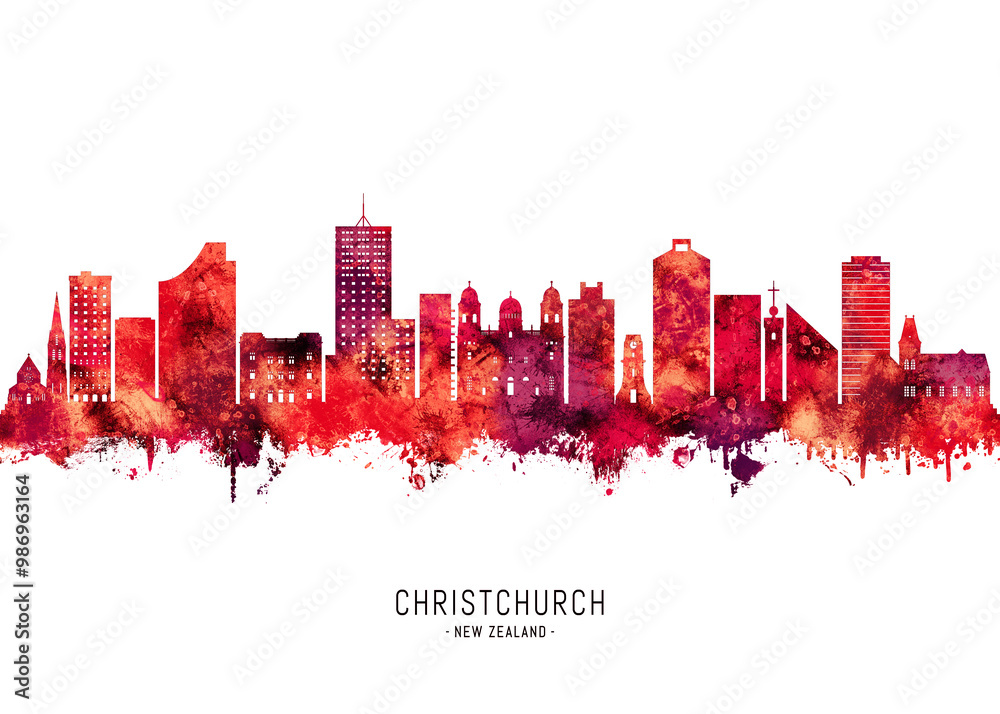 Christchurch New Zealand Skyline Red Christchurch New Zealand Skyline Red