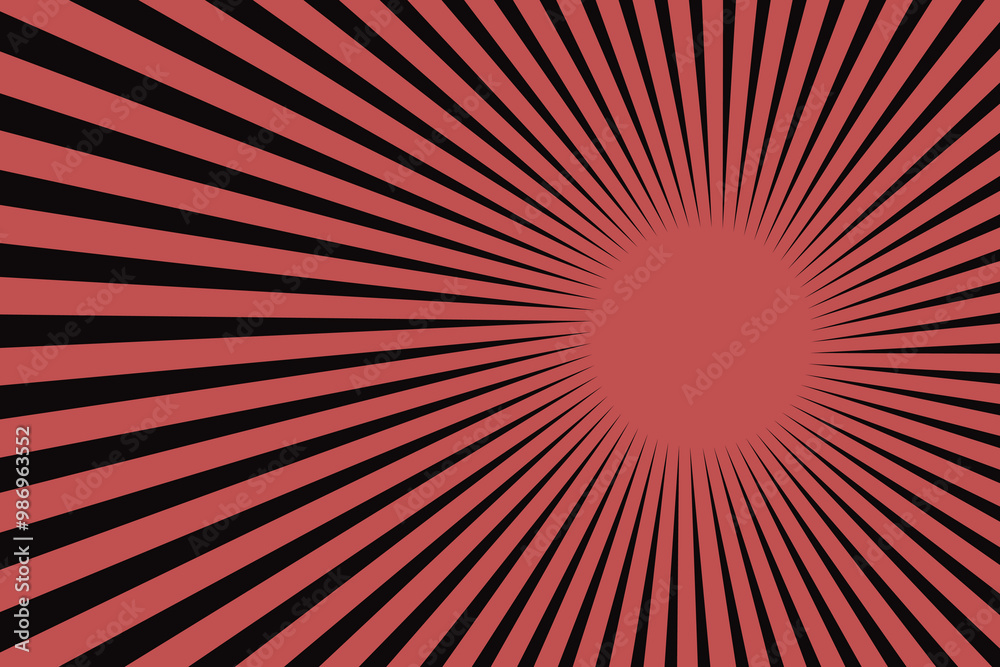 Fototapeta premium Vintage pop art red black sun background. Red retro vintage style background with sun rays vector illustration