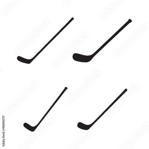  vector of black silhouette of hockey stick
